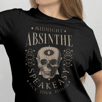 Close Up - Front View Black Cotton T-Shirt Midnight Absinthe