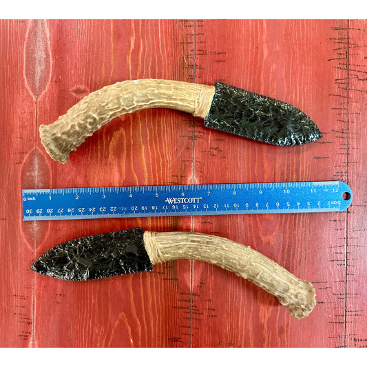 Top View Ruler Comparison
Twin Obsidian knives on a wooden table top