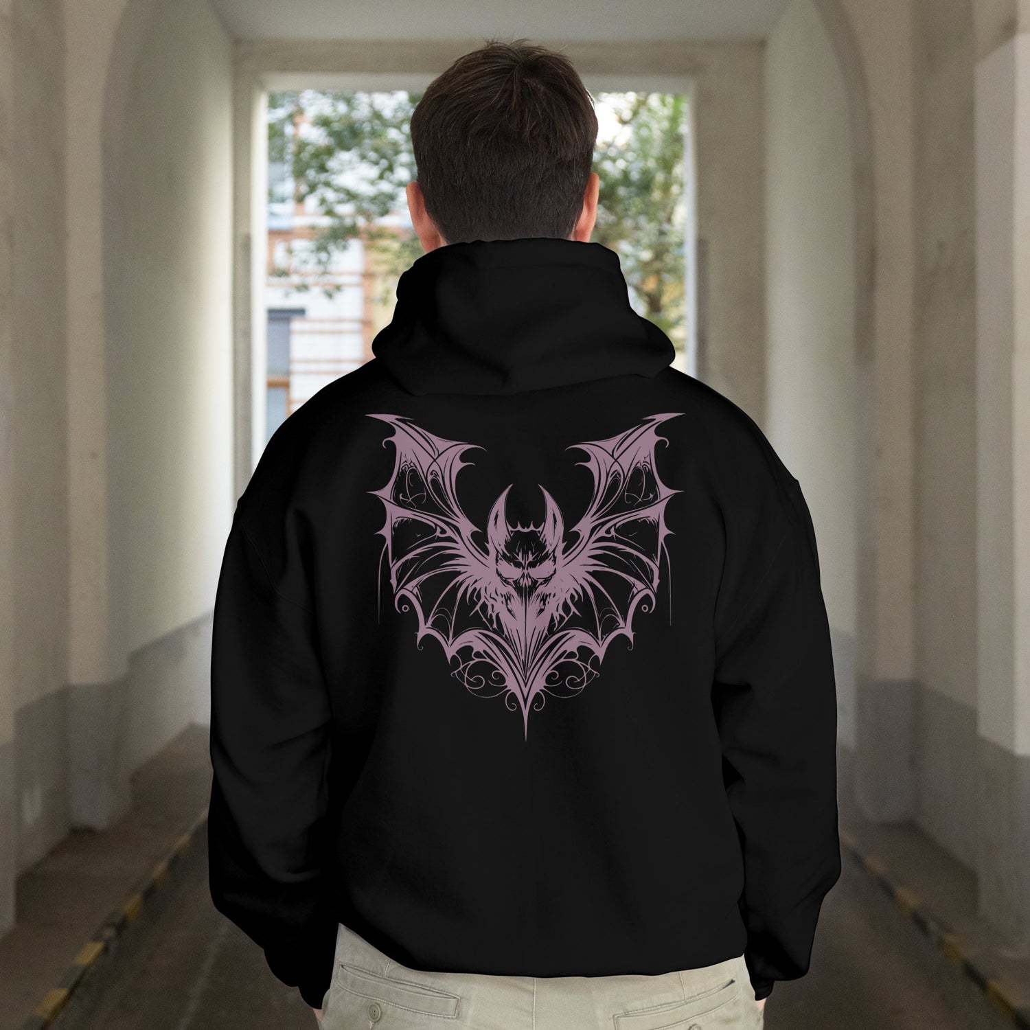 Original Designed Black Hoodie with High Quality DTF Printed, Purple Bat. 