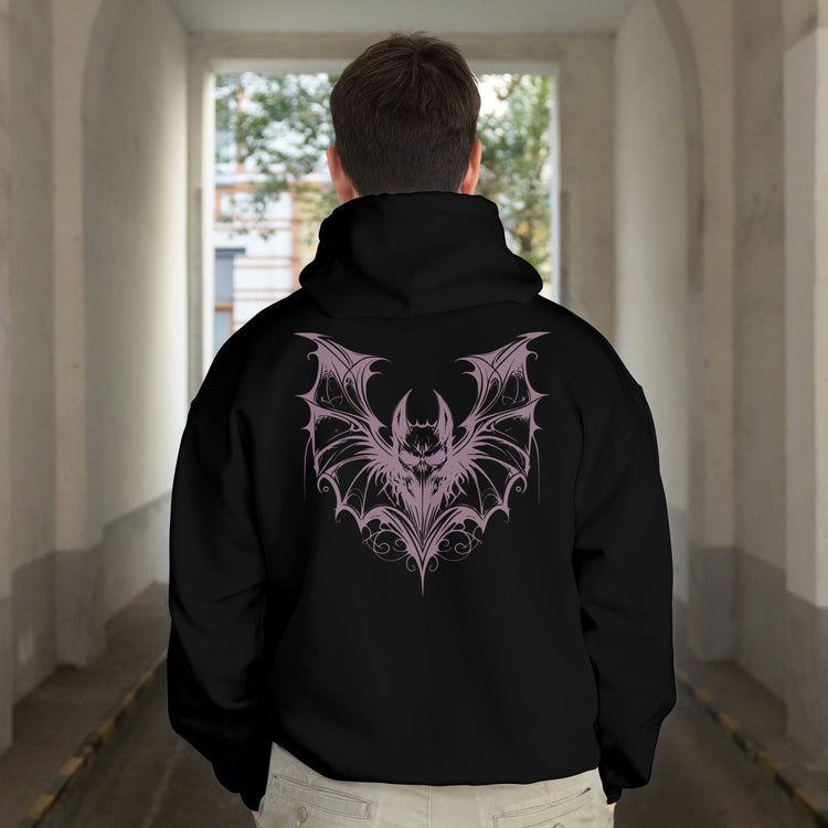 Original Designed Black Hoodie with High Quality DTF Printed, Purple Bat. 