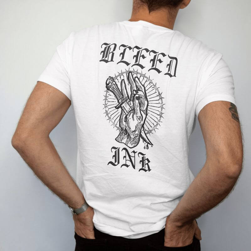 White Custom Designed, Bleed Ink T-Shirt.