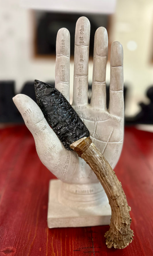 Antler Handle Obsidian Knife #1