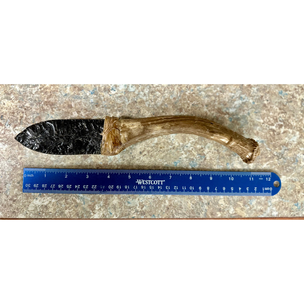 Top view Obsidian Knife-Antler Handle 2 with a Ruler for comparison