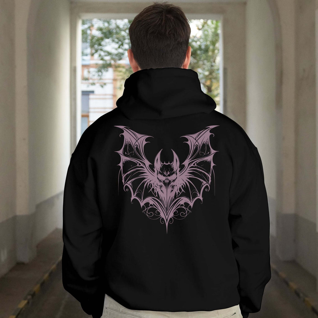 Back View Black heavyweight 13 oz. Hoodie with original design 