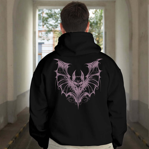 Back View Black heavyweight 13 oz. Hoodie with original design 