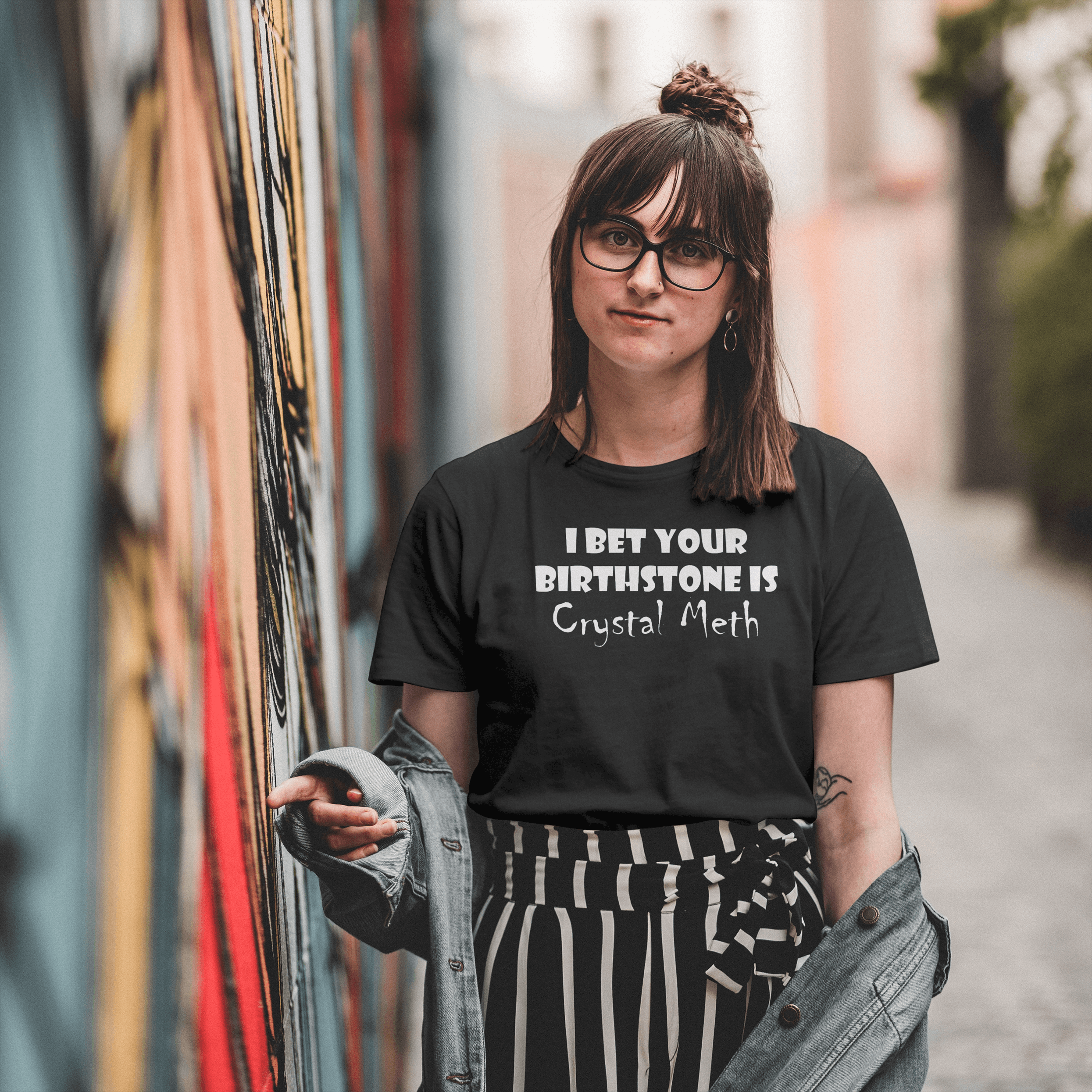 Lifestyle -lady wearing Black 100% Cottom Premium DTF Print
