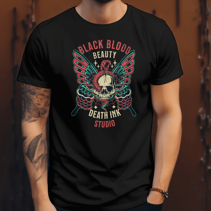 Front View Lifestyle Black Ink tattoo t-shirt