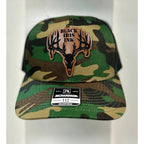 Close up Black Iris Ink Trucker Hats - Camo (Deer Skull Logo)"