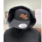Front view Black iris ink trucker hat Logo
