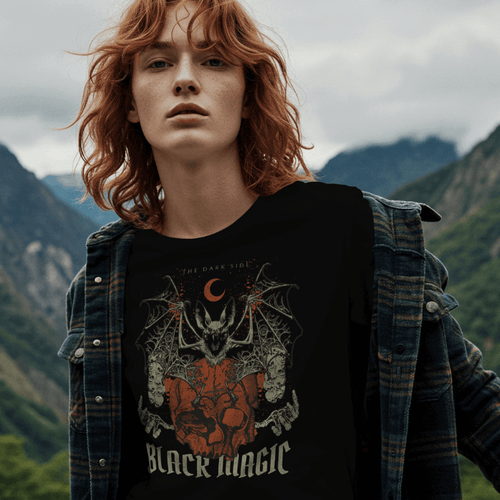 Front View Lifestyle black magic graphic t-shirt