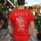 Red Bleed Ink T-Shirt Tattoo Inspired showcasing tattoo heart design on back, perfect for bold fashion lovers.