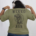 Sage tattoo inspired Graphic Tee featuring bold Bleed Ink design on back, showcasing tattoo-inspired artwork and a sage green color.