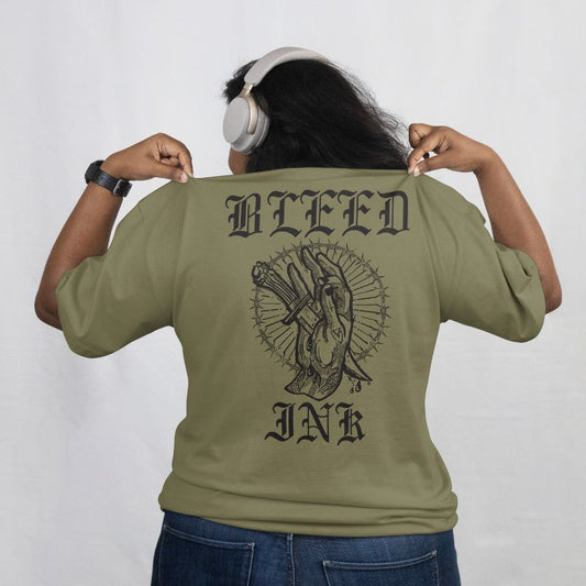 Bleed Ink T-Shirt (Sage Shirt with Black Print)