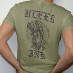 Sage tattoo inspired Graphic Tee featuring a hand design and 'BLEED INK' text on the back.
