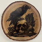 Close Up - Top View laser engraved crow and skull wall art