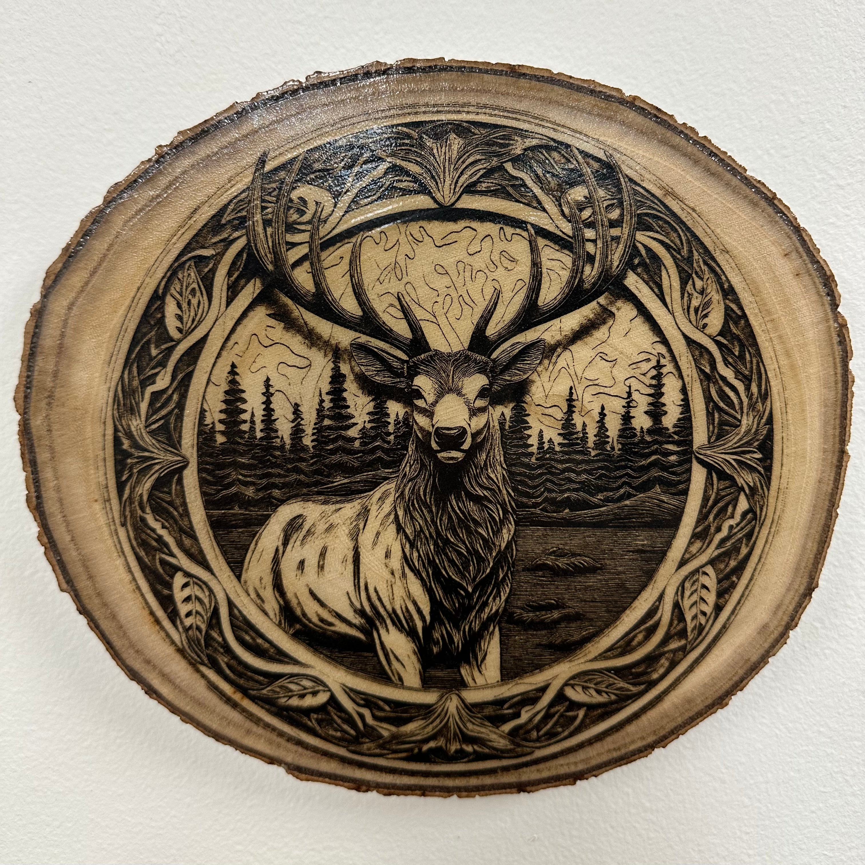 Close Up - Top View Rustic Elk Laser Engraved Wood Home Decor Rustic Wildlife Nature