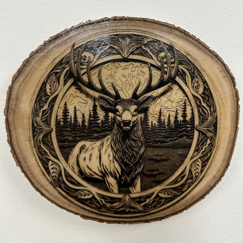 Close Up - Top View Rustic Elk Laser Engraved Wood Home Decor Rustic Wildlife Nature
