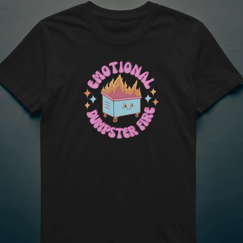 Front View Black Emotional Dumpster Fire t-shirt