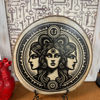 Close Up - Front View Hecate Greek coin home decor Laser Engraved on a stand 