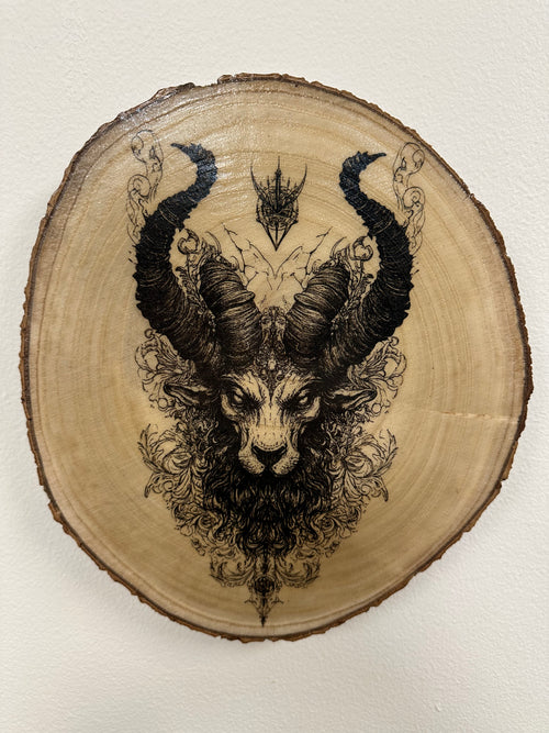 Front View laser engraved birch wood decor Kamira