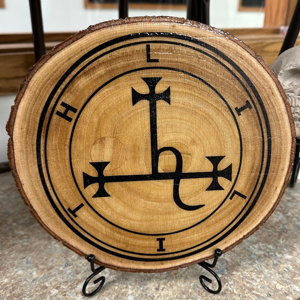 Front View on a stand Lilith Symbol Laser Engraved Home Decor