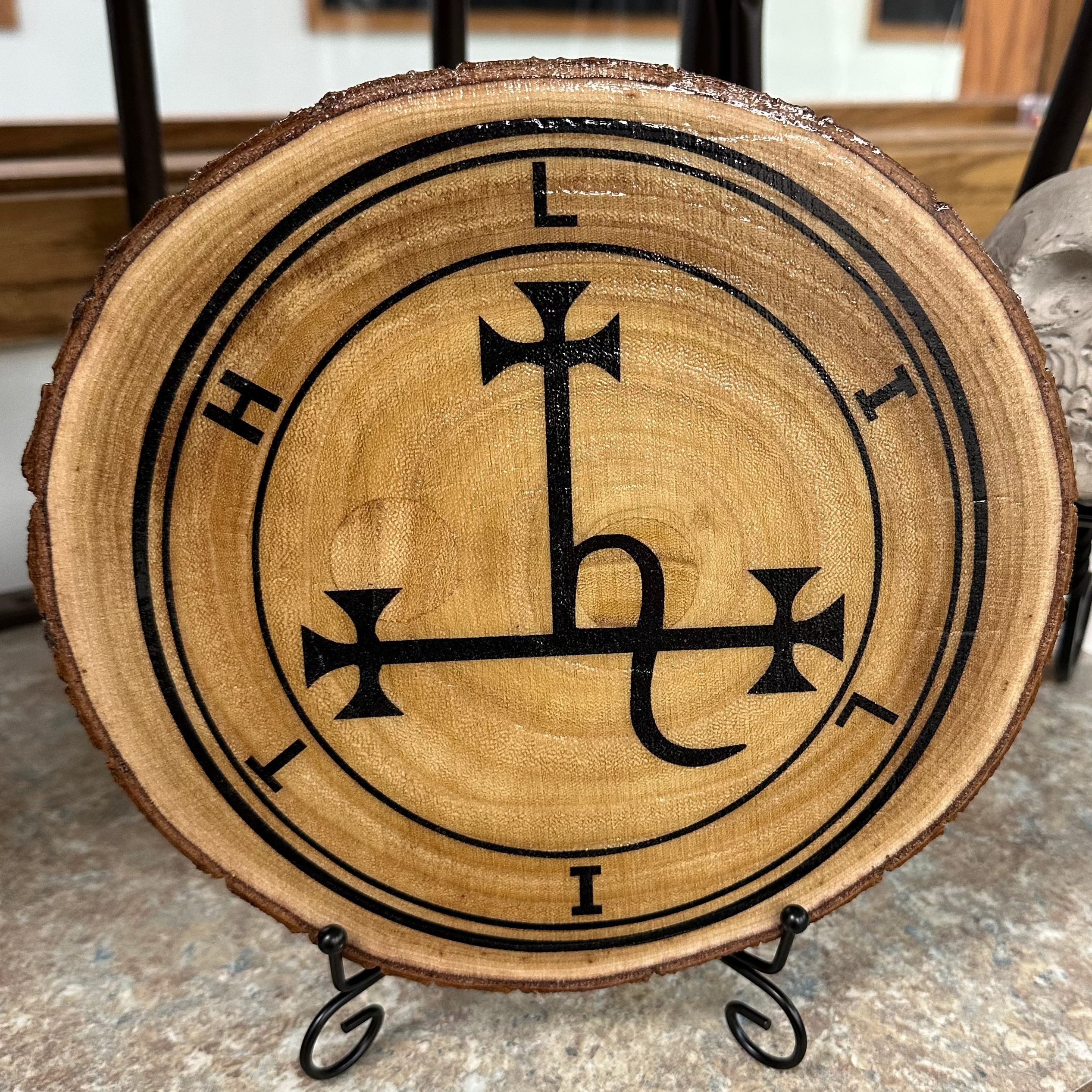 Front View on a stand Lilith Symbol Laser Engraved Home Decor