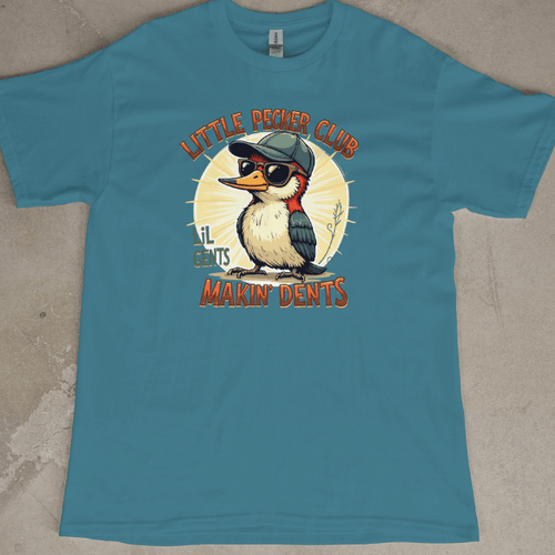 Front View Blue Little Pecker club T-Shirt Join the flock with pride