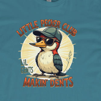 Close Up Front View Teal Blue  Little Pecker club T-Shirt 