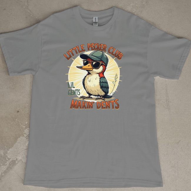 Front View Gray Little Pecker club T-Shirt 