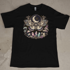 Front viewBlack t-shirt Luna Moth-Moon-Crystal