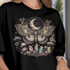 Close Up - Front View Black t-shirt Luna Moth-Moon-Crystal