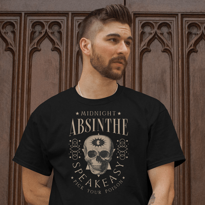 Man wearing a Black Cotton T-Shirt Midnight Absinthe