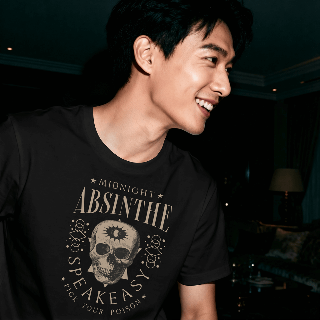 Man wearing a Black Cotton T-Shirt Midnight Absinthe