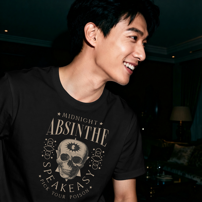 Man wearing a Black Cotton T-Shirt Midnight Absinthe