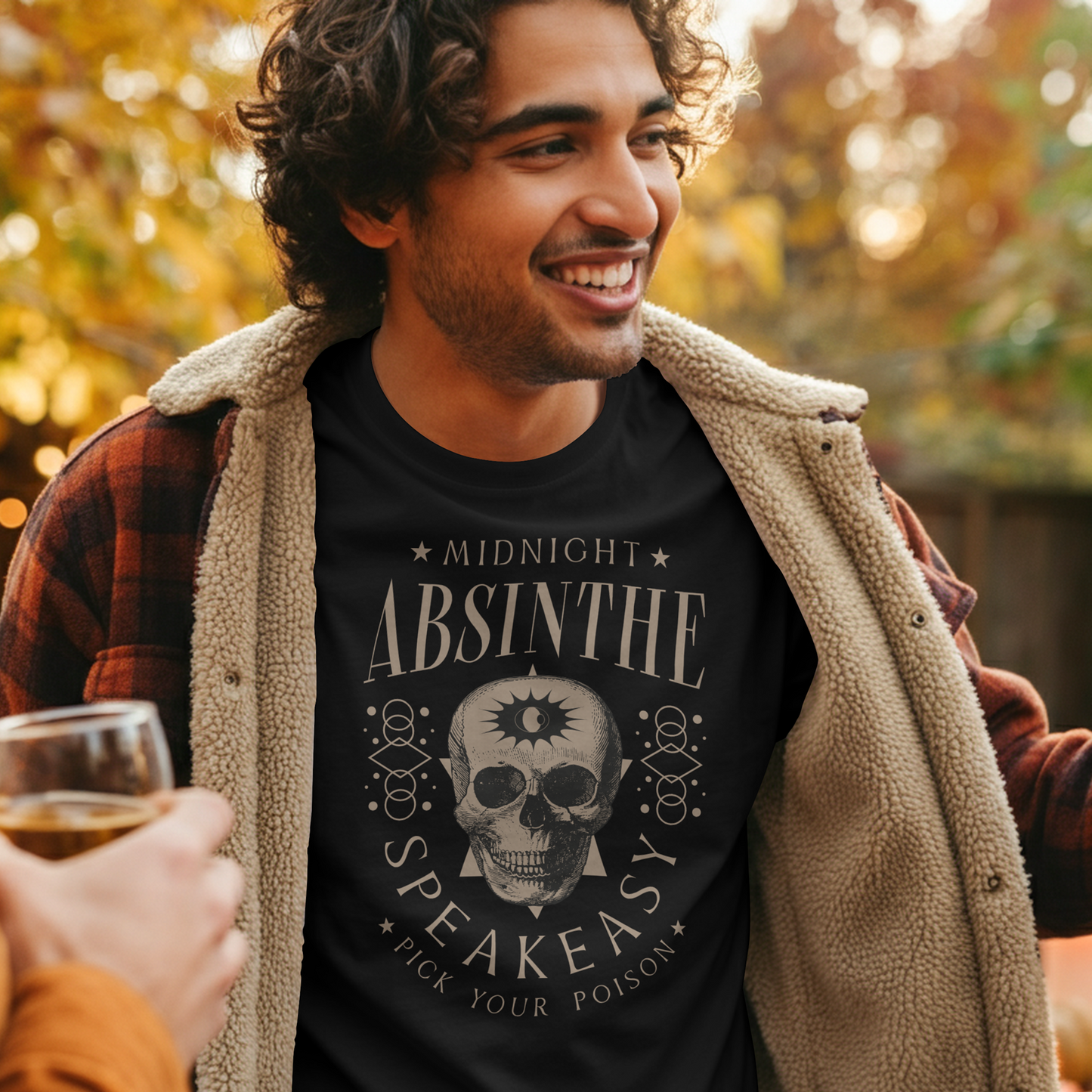 Man wearing a black t-shirt Black Cotton T-Shirt Midnight Absinthe