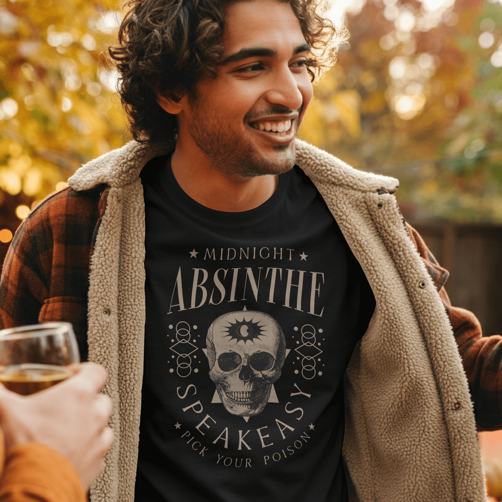 Man wearing a black t-shirt Black Cotton T-Shirt Midnight Absinthe