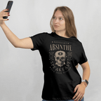 Front View Woman wearing Black Cotton T-Shirt Midnight Absinthe