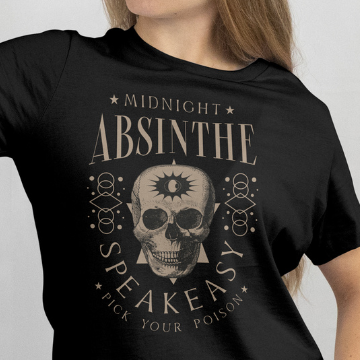 Close Up - Front View Black Cotton T-Shirt Midnight Absinthe