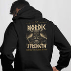 Back viewNordic Strength heavyweight Hoodie for outdoor wear  view  Black heavyweight 13 oz hoodie for outdoor wear