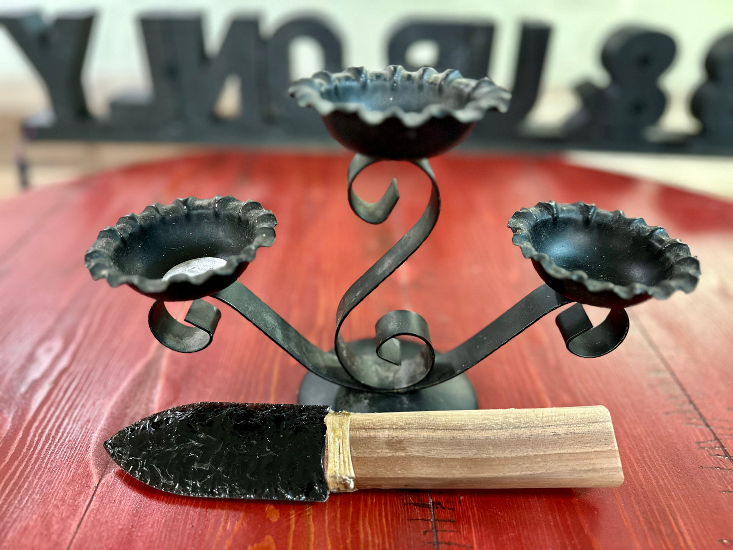 Wooden Handle (Cherry) Obsidian Knife