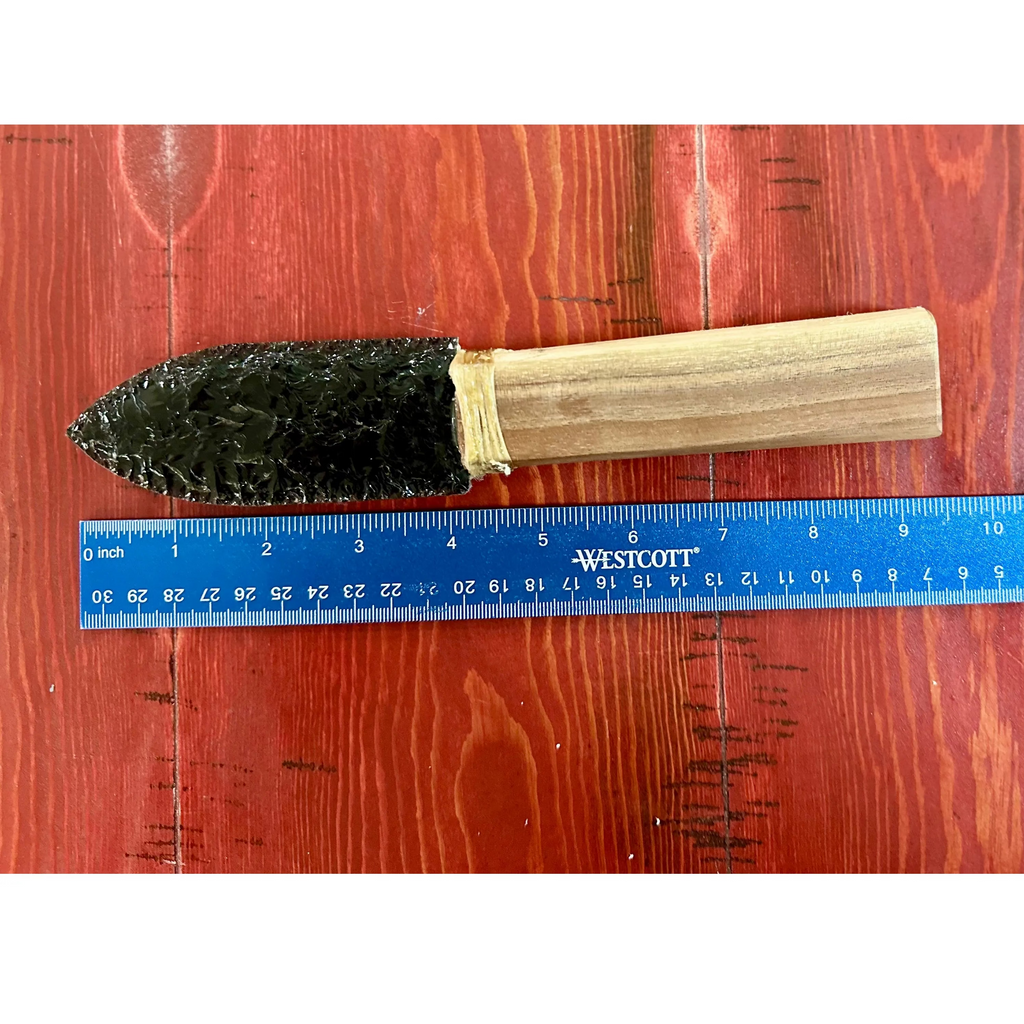 Close up with Ruler Obsidian Knife Cherry Wood Handle Decor only 