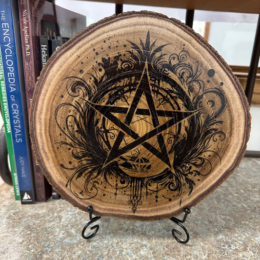  Front View
Painted pentagram birch wood round Gothic home décor
