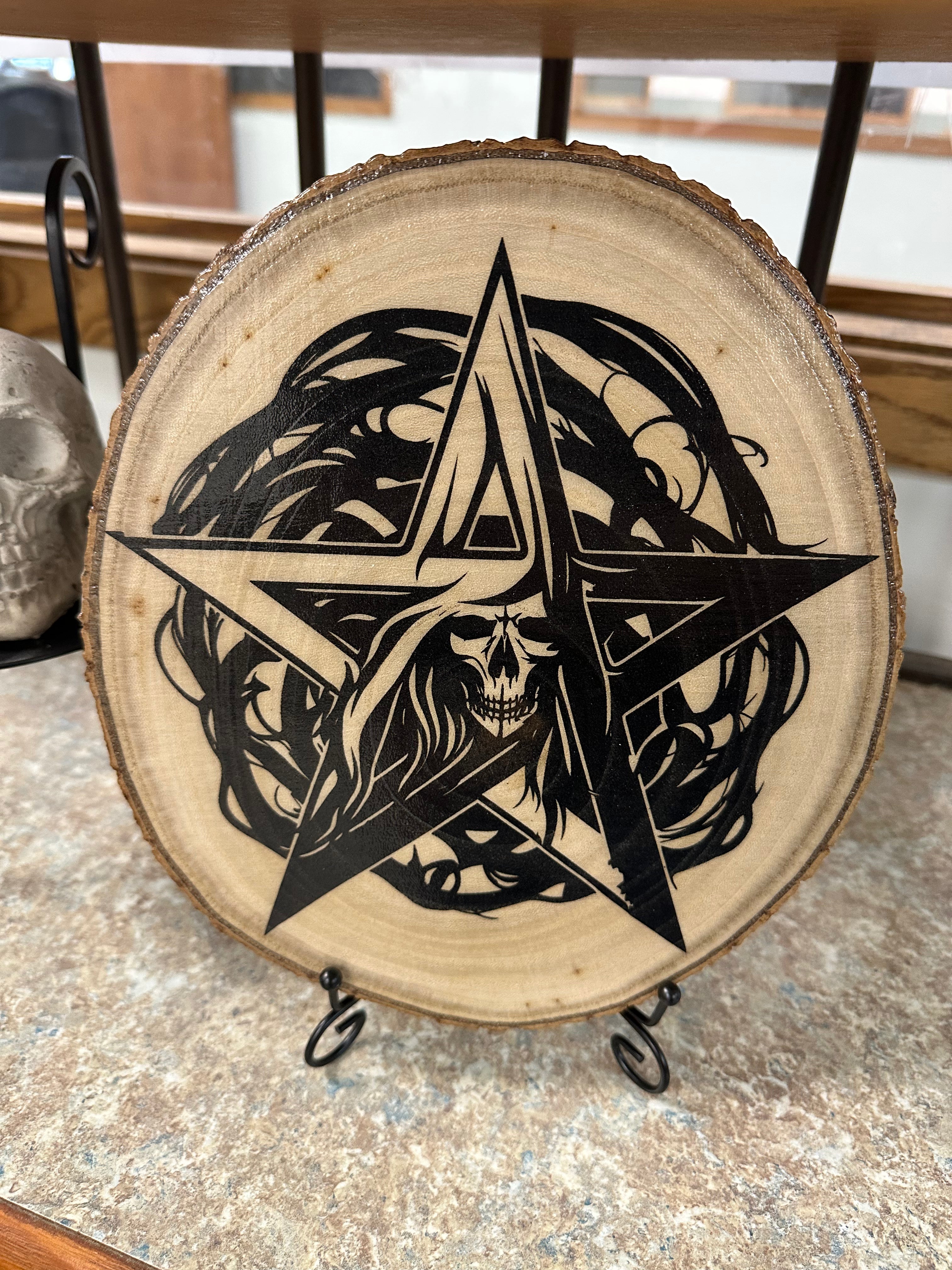 Close Up - Front View Laser Engraved Home Decor Pentagram Skull