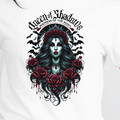 Close Up - Front View White Queen of Shadows t-shirt 