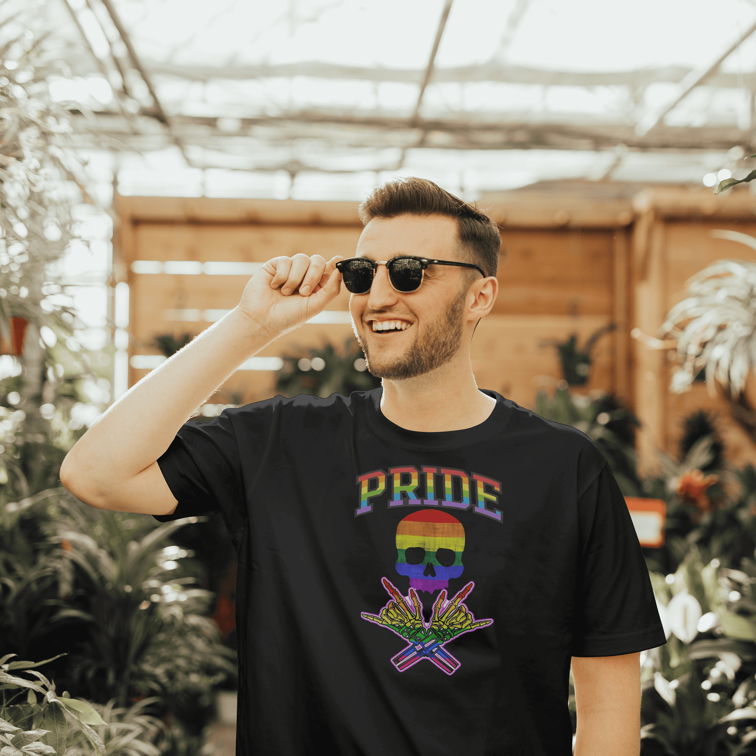 Lifestyle Front view Pride Skull t-shirt - Black Holy rebellion