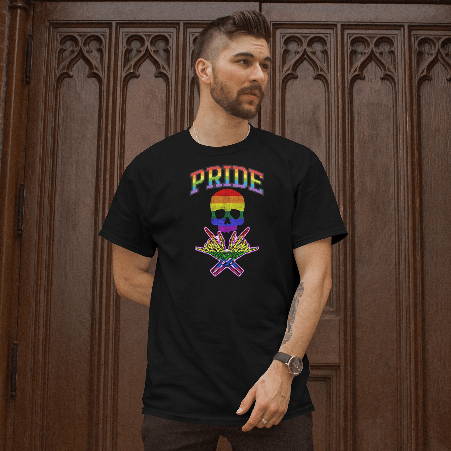 Pride Skull T-Shirt | Celebrate Boldly Fearless Hearts Tee