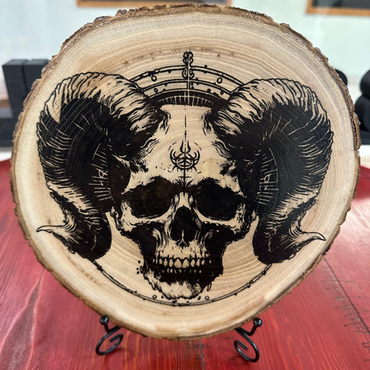 Close Up - Front View on a stand laser engraved skull wall art
