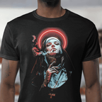 Lifestyle Black Smoking Nun graphic tee Neon Halo 
