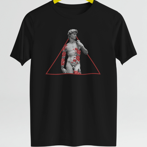 Front View Tattooed David T-Shirt Black Art Inspired