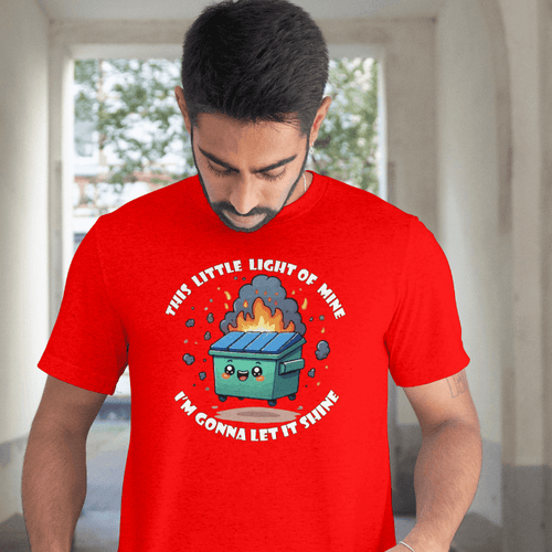 Front View Red funny chaos t-shirt This Little Light of Mine